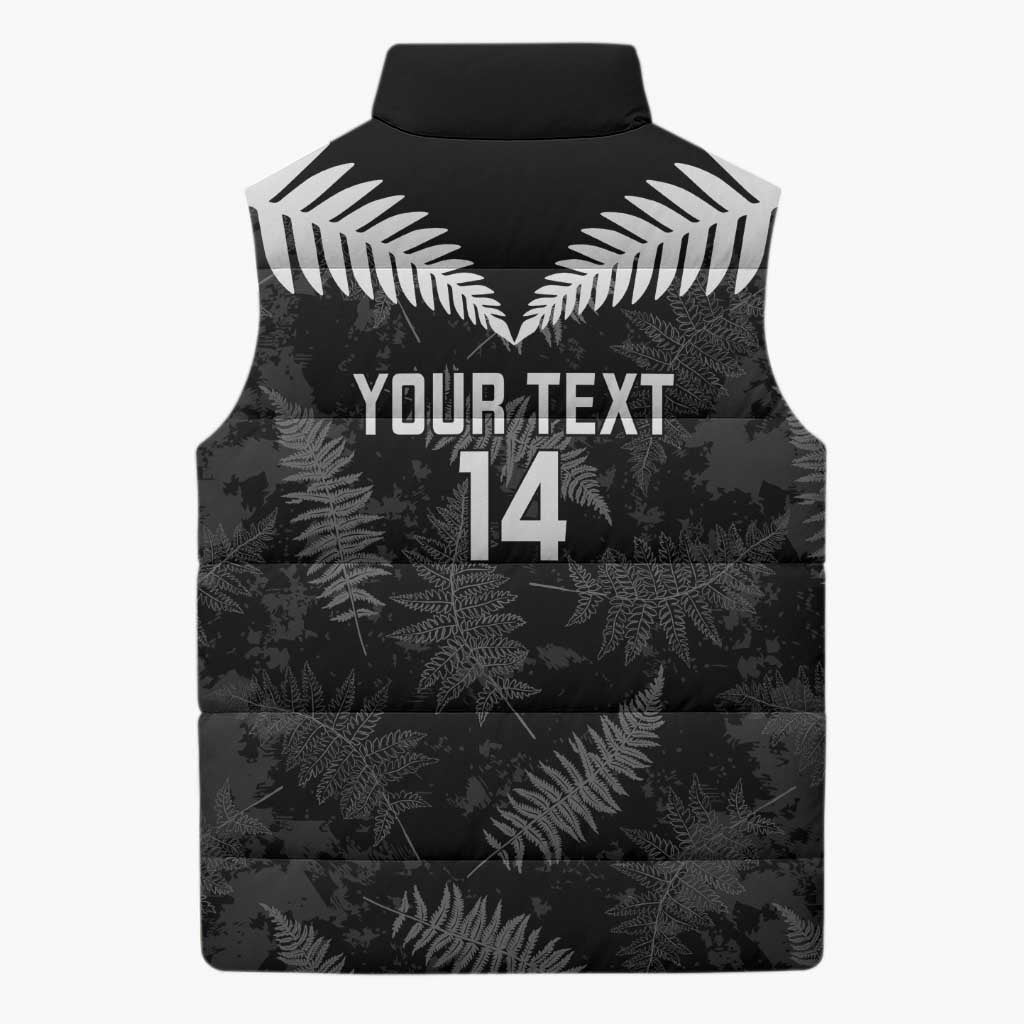 Custom New Zealand Silver Fern Football Sleeveless Puffer Jacket Go Aotearoa Grunge Black LT14 - Polynesian Pride
