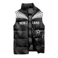 Custom New Zealand Silver Fern Football Sleeveless Puffer Jacket Go Aotearoa Grunge Black LT14 - Polynesian Pride