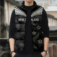 Custom New Zealand Silver Fern Football Sleeveless Puffer Jacket Go Aotearoa Grunge Black LT14 - Polynesian Pride