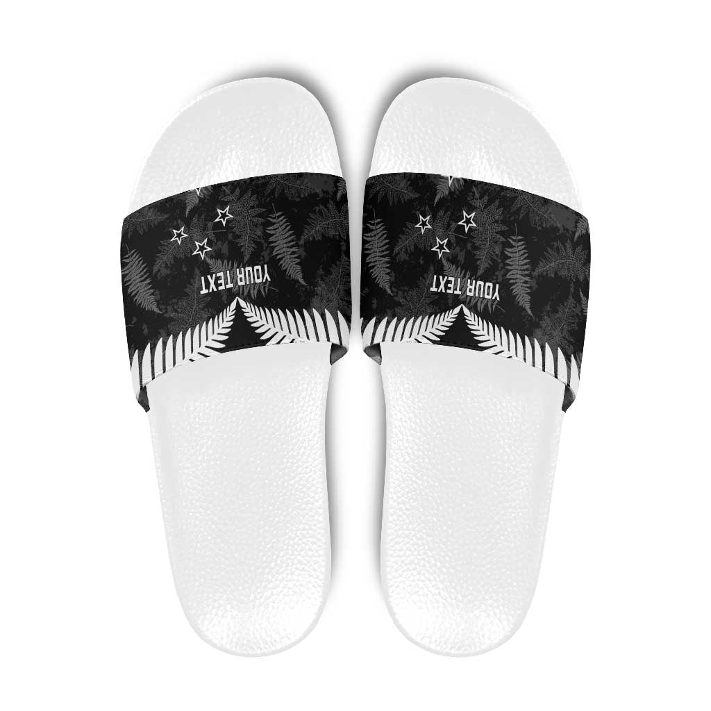 Custom New Zealand Silver Fern Football Slide Sandals Go Aotearoa Grunge Black LT14 Black - Polynesian Pride