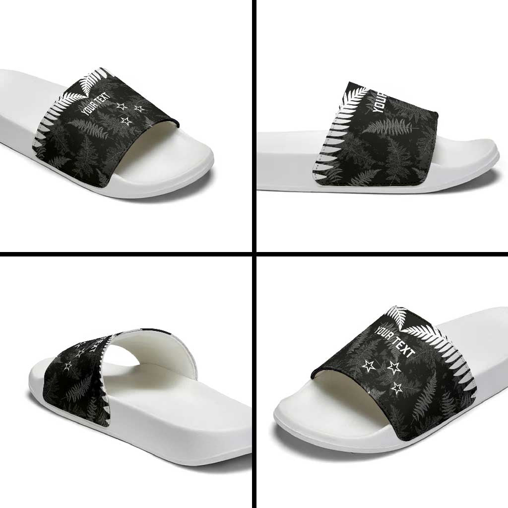 Custom New Zealand Silver Fern Football Slide Sandals Go Aotearoa Grunge Black LT14 - Polynesian Pride