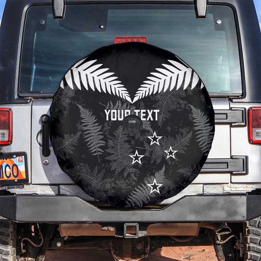 Custom New Zealand Silver Fern Football Spare Tire Cover Go Aotearoa Grunge Black LT14 Black - Polynesian Pride