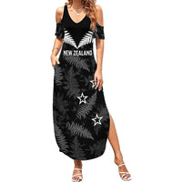 Custom New Zealand Silver Fern Football Summer Maxi Dress Go Aotearoa Grunge Black LT14 Women Black - Polynesian Pride
