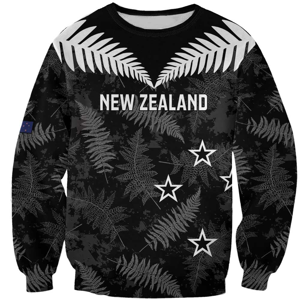 Custom New Zealand Silver Fern Football Sweatshirt Go Aotearoa Grunge Black LT14 Unisex Black - Polynesian Pride