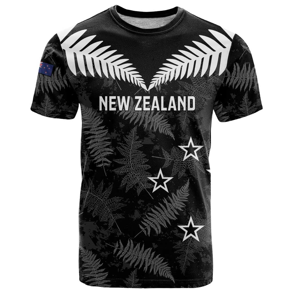 Custom New Zealand Silver Fern Football T Shirt Go Aotearoa Grunge Black LT14 Black - Polynesian Pride