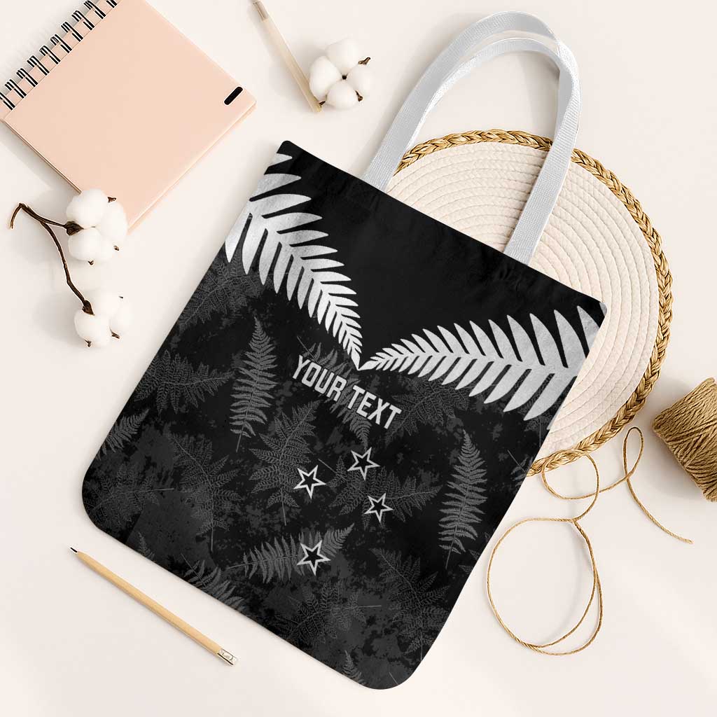 Custom New Zealand Silver Fern Football Tote Bag Go Aotearoa Grunge Black LT14 White Strap One Size Black - Polynesian Pride
