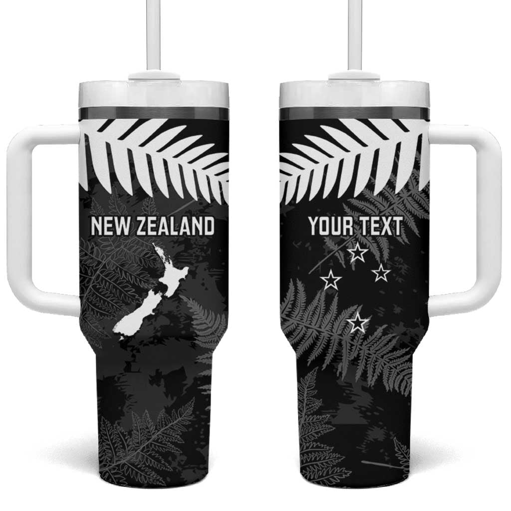 Custom New Zealand Silver Fern Football Tumbler With Handle Go Aotearoa Grunge Black LT14 One Size: 40 oz Black - Polynesian Pride
