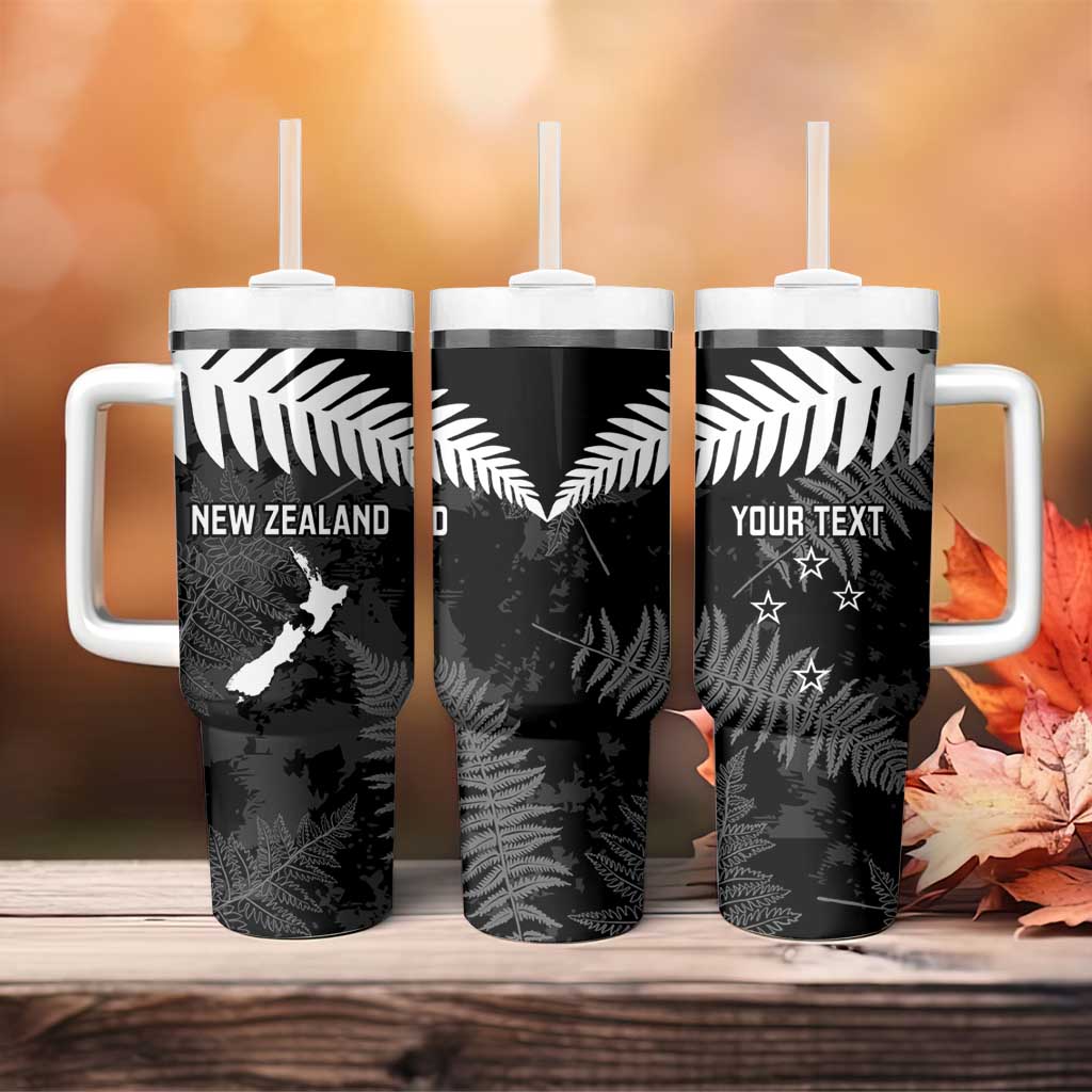 Custom New Zealand Silver Fern Football Tumbler With Handle Go Aotearoa Grunge Black LT14 - Polynesian Pride