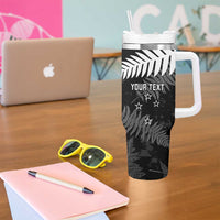 Custom New Zealand Silver Fern Football Tumbler With Handle Go Aotearoa Grunge Black LT14 - Polynesian Pride