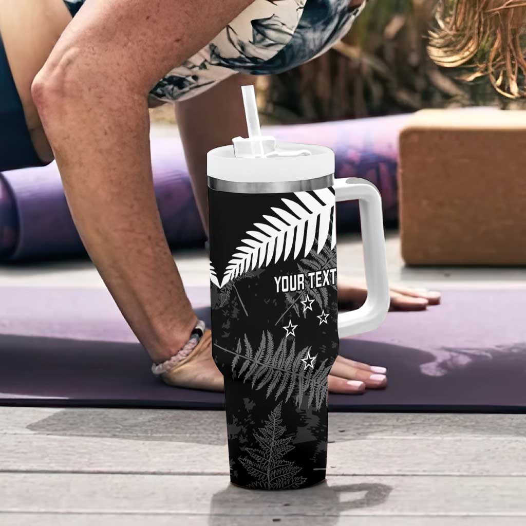 Custom New Zealand Silver Fern Football Tumbler With Handle Go Aotearoa Grunge Black LT14 - Polynesian Pride