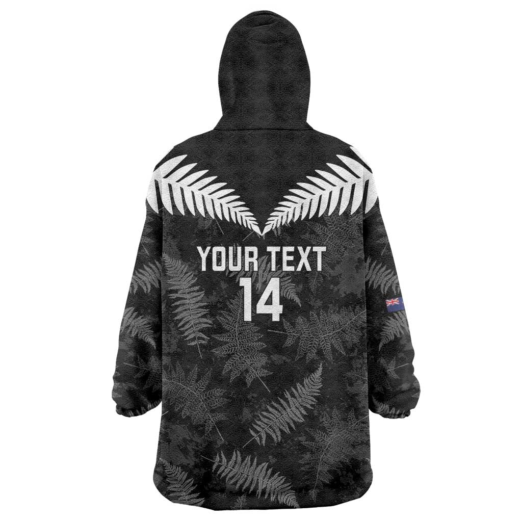 Custom New Zealand Silver Fern Football Wearable Blanket Hoodie Go Aotearoa Grunge Black LT14 - Polynesian Pride