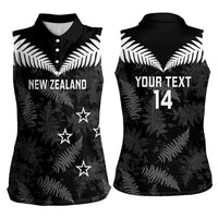 Custom New Zealand Silver Fern Football Women Sleeveless Polo Shirt Go Aotearoa Grunge Black LT14 - Polynesian Pride