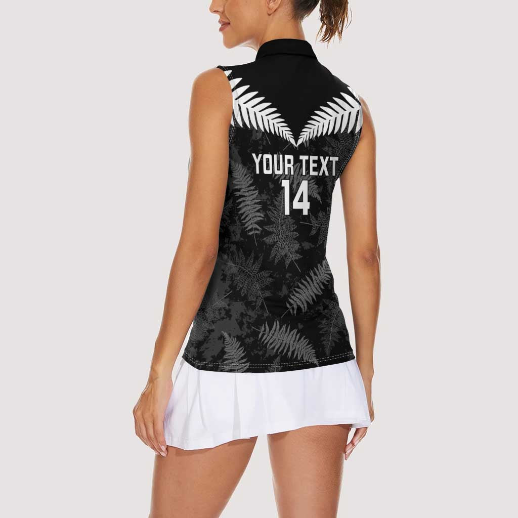 Custom New Zealand Silver Fern Football Women Sleeveless Polo Shirt Go Aotearoa Grunge Black LT14 - Polynesian Pride