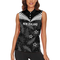 Custom New Zealand Silver Fern Football Women Sleeveless Polo Shirt Go Aotearoa Grunge Black LT14 - Polynesian Pride