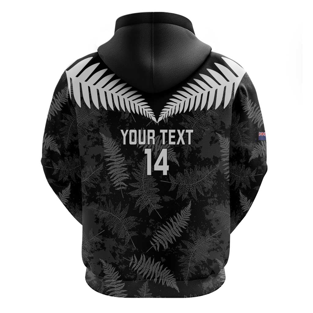 Custom New Zealand Silver Fern Football Zip Hoodie Go Aotearoa Grunge Black LT14 - Polynesian Pride