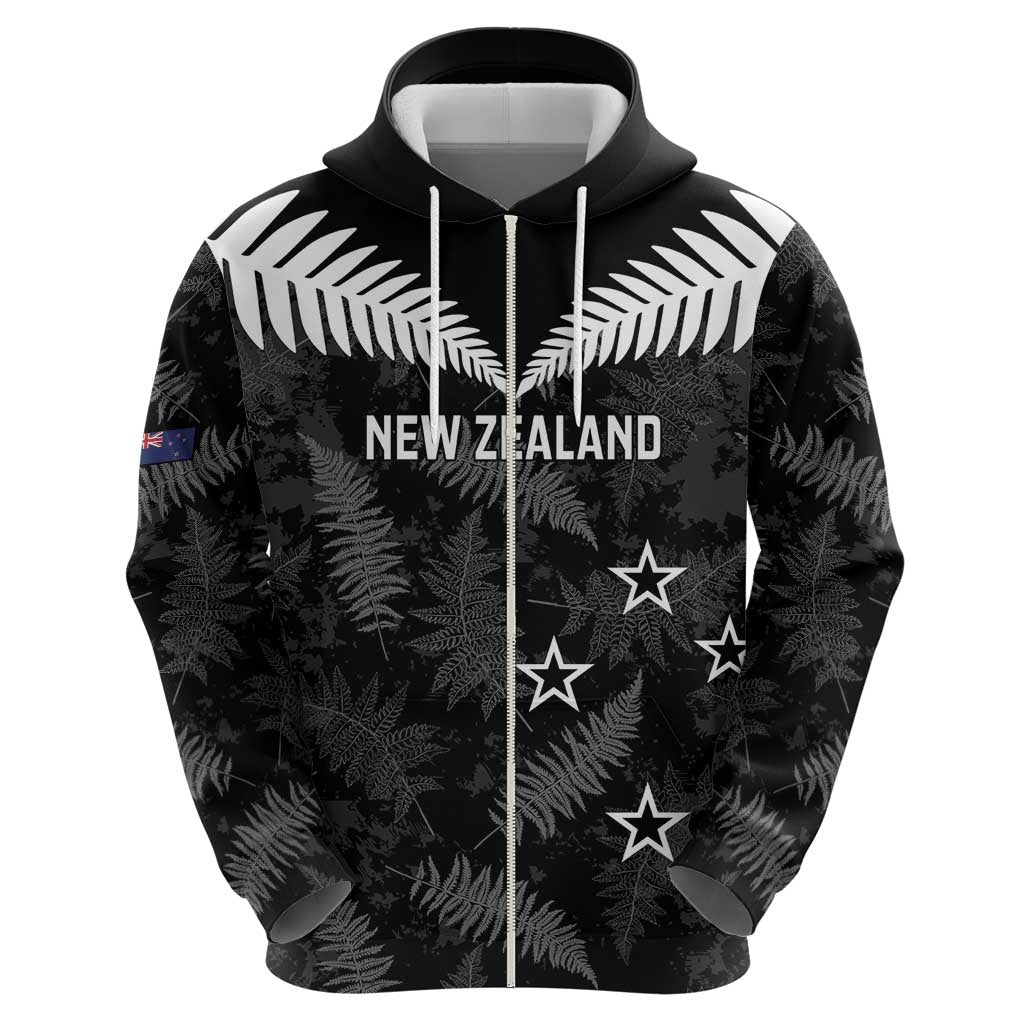 Custom New Zealand Silver Fern Football Zip Hoodie Go Aotearoa Grunge Black LT14 - Polynesian Pride