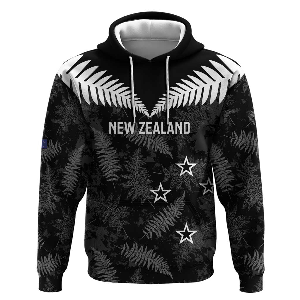 Custom New Zealand Silver Fern Football Zip Hoodie Go Aotearoa Grunge Black LT14 Pullover Hoodie Black - Polynesian Pride