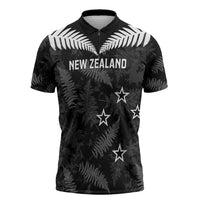 Custom New Zealand Silver Fern Football Zipper Polo Shirt Go Aotearoa Grunge Black LT14 Black - Polynesian Pride