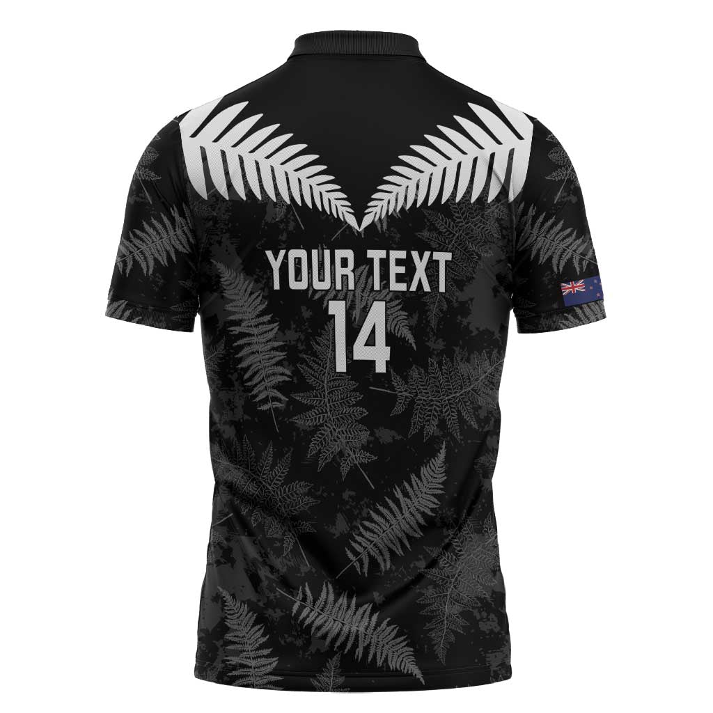Custom New Zealand Silver Fern Football Zipper Polo Shirt Go Aotearoa Grunge Black LT14 - Polynesian Pride