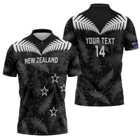 Custom New Zealand Silver Fern Football Zipper Polo Shirt Go Aotearoa Grunge Black LT14 - Polynesian Pride
