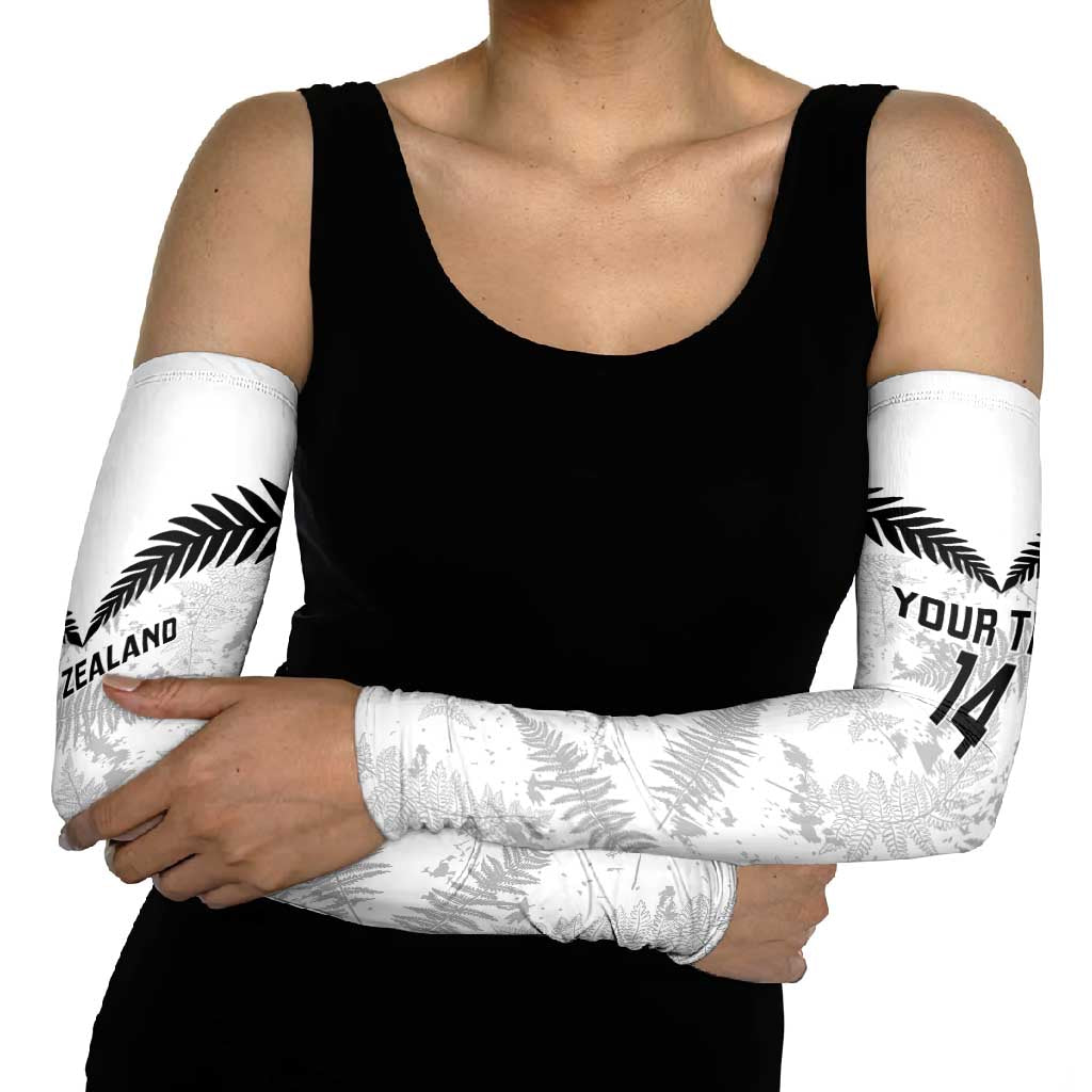 Custom New Zealand Silver Fern Football Arm Sleeves Go Aotearoa Grunge White - Polynesian Pride