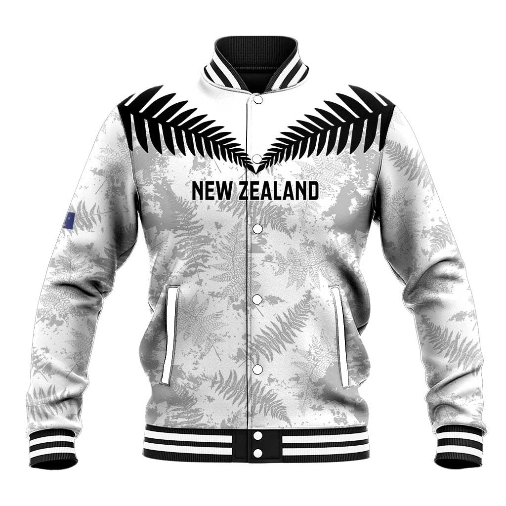 Custom New Zealand Silver Fern Football Baseball Jacket Go Aotearoa Grunge White LT14 Unisex White - Polynesian Pride