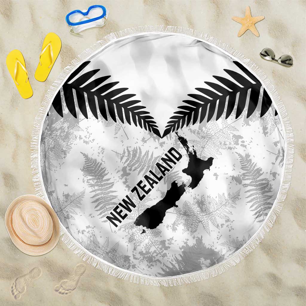 Custom New Zealand Silver Fern Football Beach Blanket Go Aotearoa Grunge White - Polynesian Pride