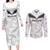 Custom New Zealand Silver Fern Football Couples Matching Long Sleeve Bodycon Dress and Long Sleeve Button Shirt Go Aotearoa Grunge White - Polynesian Pride