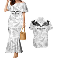 Custom New Zealand Silver Fern Football Couples Matching Mermaid Dress and Hawaiian Shirt Go Aotearoa Grunge White LT14 White - Polynesian Pride