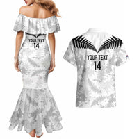 Custom New Zealand Silver Fern Football Couples Matching Mermaid Dress and Hawaiian Shirt Go Aotearoa Grunge White LT14 - Polynesian Pride