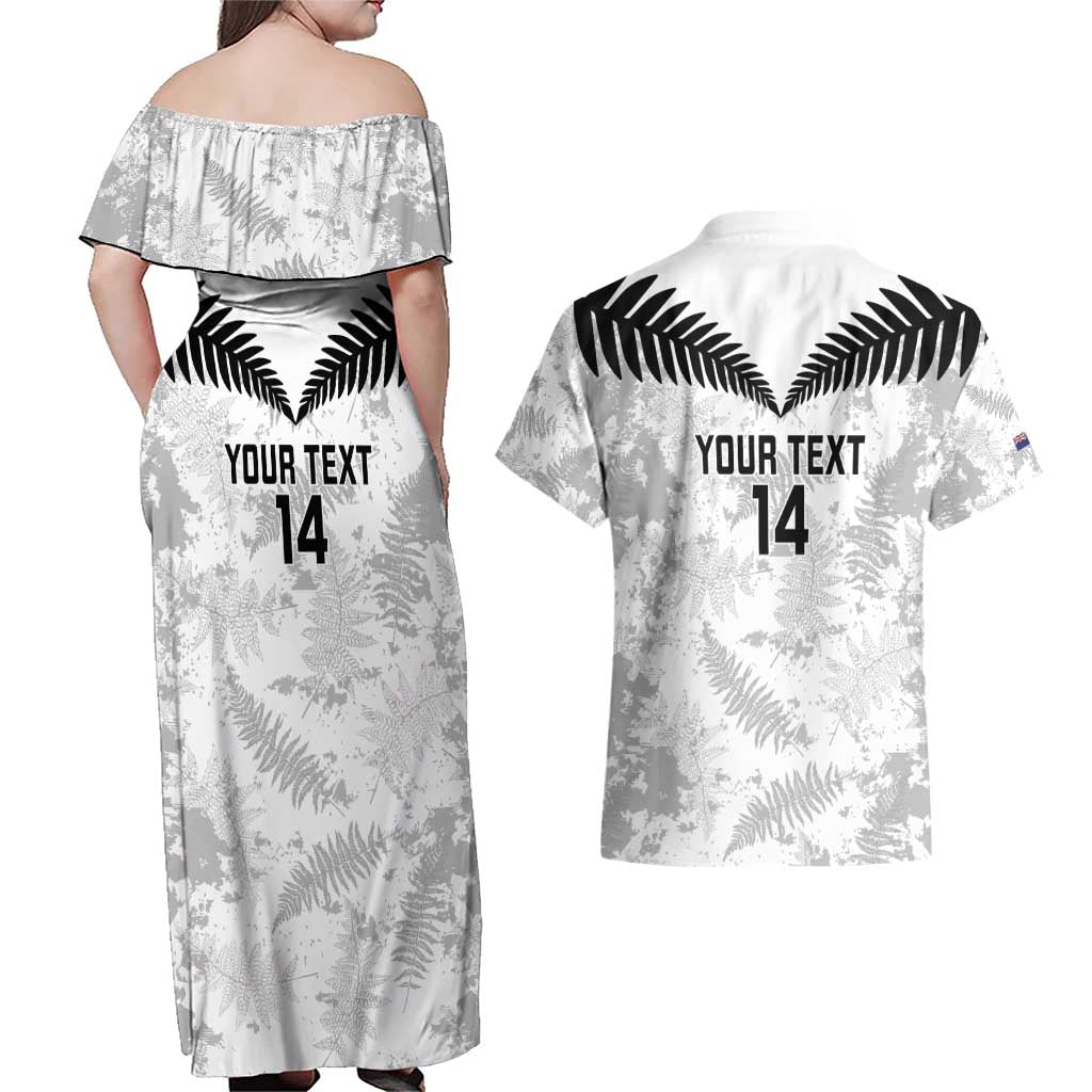 Custom New Zealand Silver Fern Football Couples Matching Off Shoulder Maxi Dress and Hawaiian Shirt Go Aotearoa Grunge White LT14 - Polynesian Pride