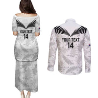 Custom New Zealand Silver Fern Football Couples Matching Puletasi and Long Sleeve Button Shirt Go Aotearoa Grunge White LT14 - Polynesian Pride