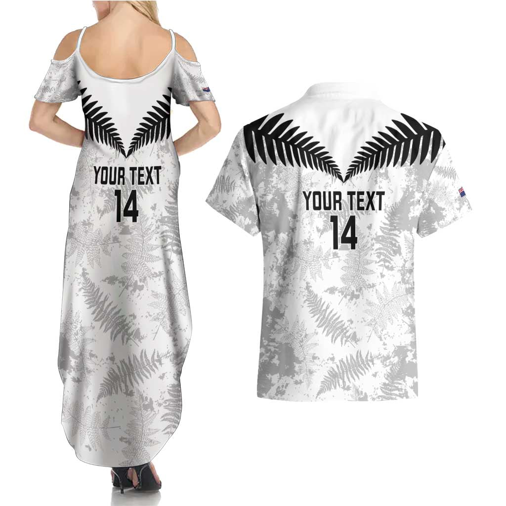 Custom New Zealand Silver Fern Football Couples Matching Summer Maxi Dress and Hawaiian Shirt Go Aotearoa Grunge White LT14 - Polynesian Pride