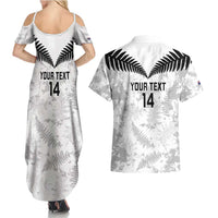 Custom New Zealand Silver Fern Football Couples Matching Summer Maxi Dress and Hawaiian Shirt Go Aotearoa Grunge White LT14 - Polynesian Pride