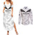 Custom New Zealand Silver Fern Football Couples Matching Summer Maxi Dress and Long Sleeve Button Shirt Go Aotearoa Grunge White - Polynesian Pride