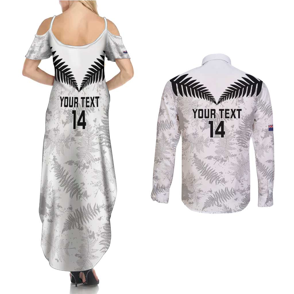 Custom New Zealand Silver Fern Football Couples Matching Summer Maxi Dress and Long Sleeve Button Shirt Go Aotearoa Grunge White LT14 - Polynesian Pride