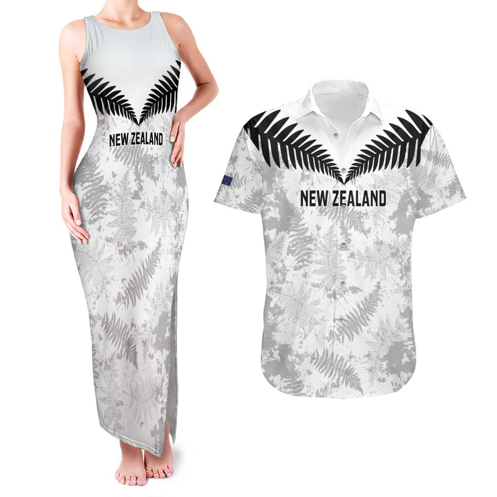 Custom New Zealand Silver Fern Football Couples Matching Tank Maxi Dress and Hawaiian Shirt Go Aotearoa Grunge White LT14 White - Polynesian Pride