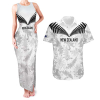 Custom New Zealand Silver Fern Football Couples Matching Tank Maxi Dress and Hawaiian Shirt Go Aotearoa Grunge White LT14 White - Polynesian Pride