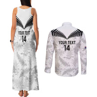 Custom New Zealand Silver Fern Football Couples Matching Tank Maxi Dress and Long Sleeve Button Shirt Go Aotearoa Grunge White LT14 - Polynesian Pride