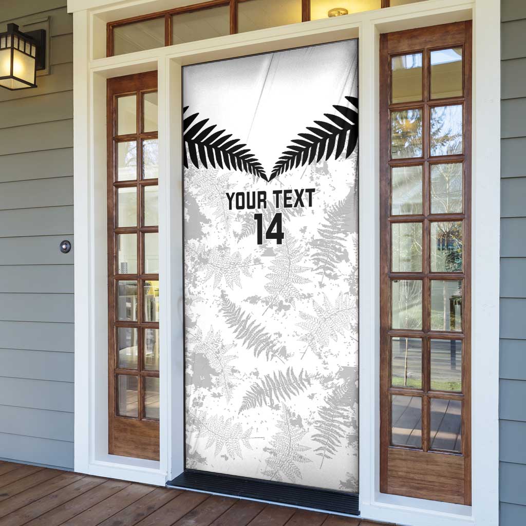 Custom New Zealand Silver Fern Football Door Cover Go Aotearoa Grunge White - Polynesian Pride