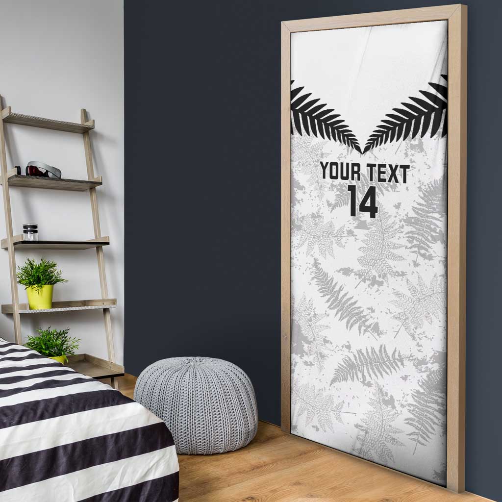 Custom New Zealand Silver Fern Football Door Cover Go Aotearoa Grunge White - Polynesian Pride