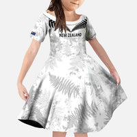Custom New Zealand Silver Fern Football Family Matching Long Sleeve Bodycon Dress and Hawaiian Shirt Go Aotearoa Grunge White LT14 Daughter's Dress White - Polynesian Pride