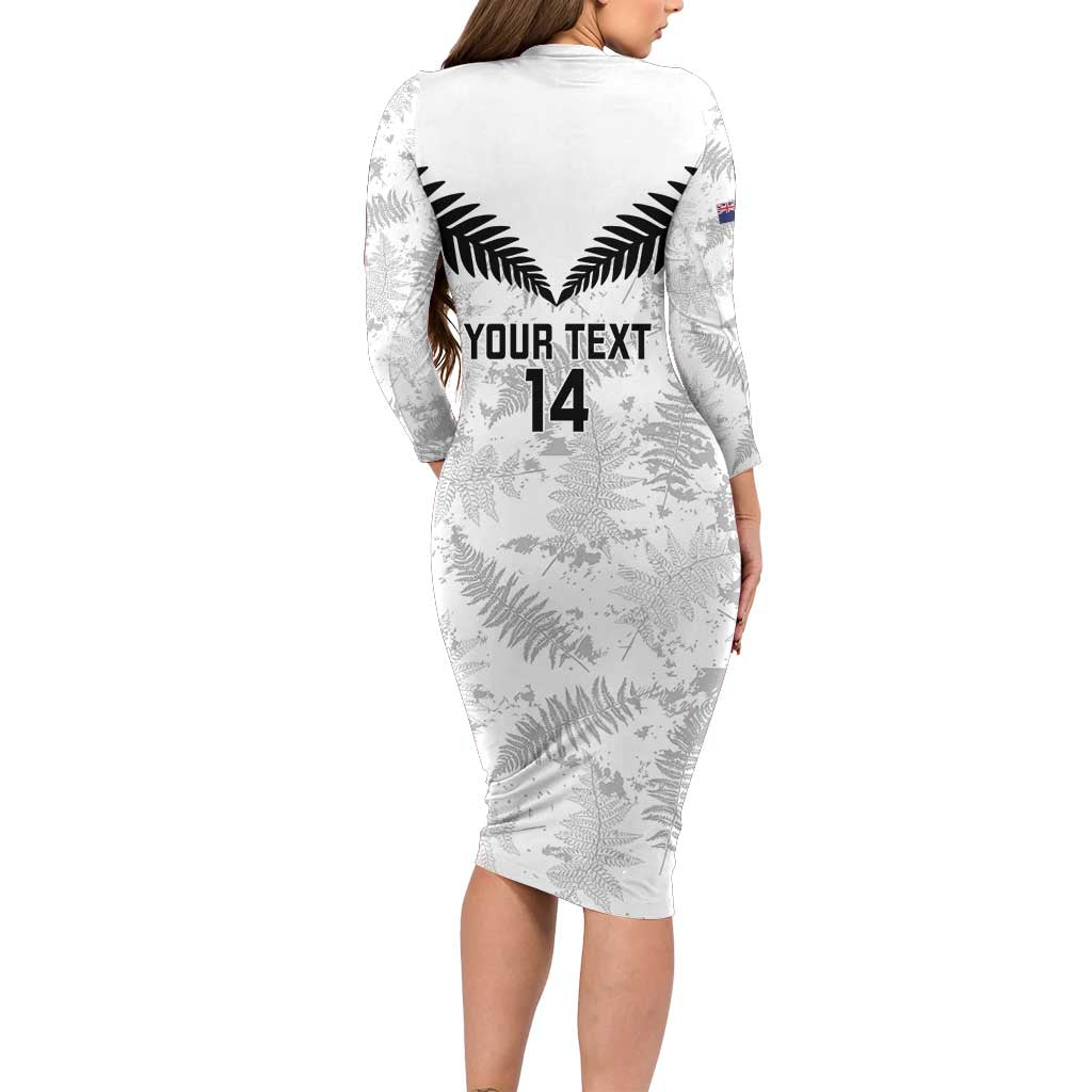 Custom New Zealand Silver Fern Football Family Matching Long Sleeve Bodycon Dress and Hawaiian Shirt Go Aotearoa Grunge White LT14 - Polynesian Pride