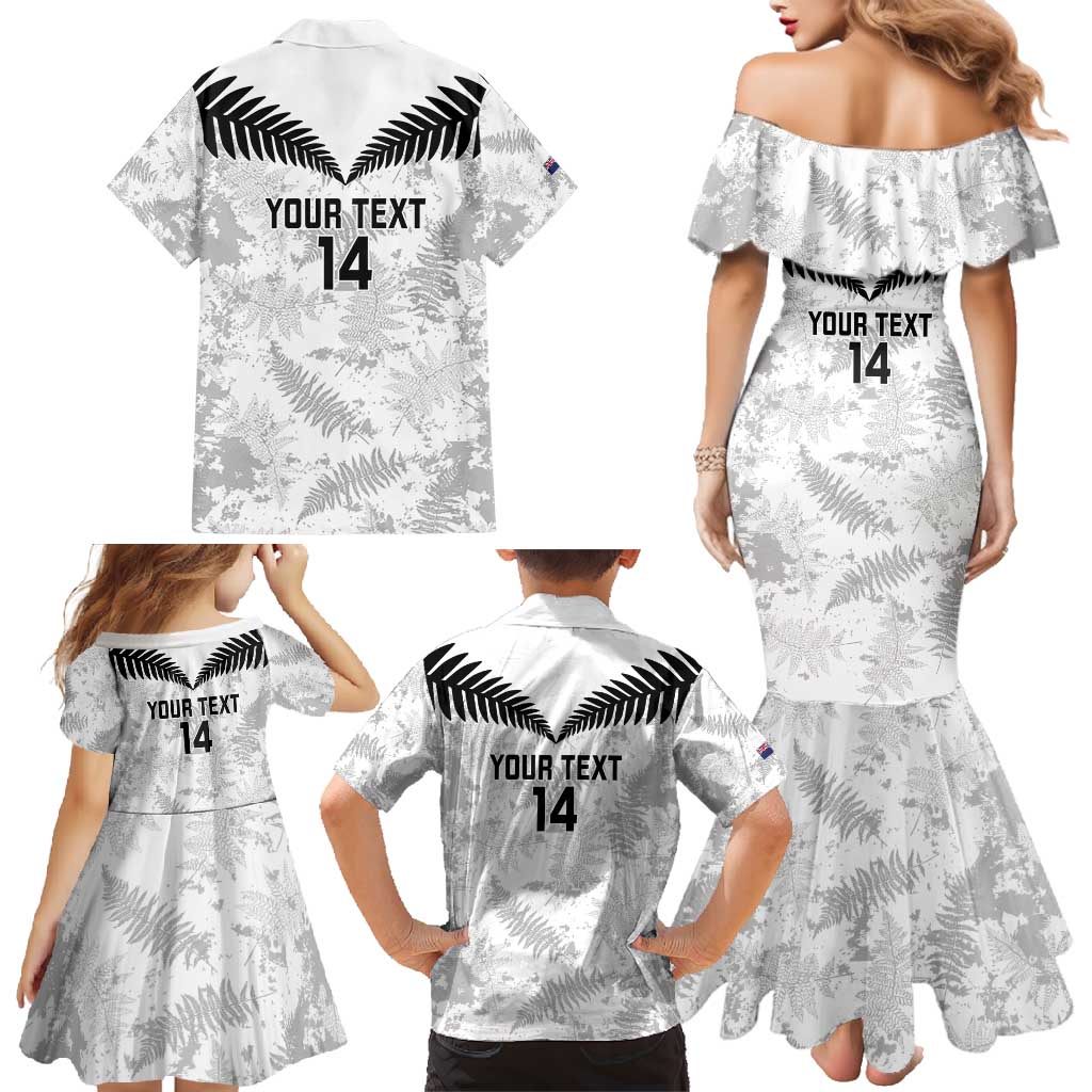 Custom New Zealand Silver Fern Football Family Matching Mermaid Dress and Hawaiian Shirt Go Aotearoa Grunge White LT14 - Polynesian Pride