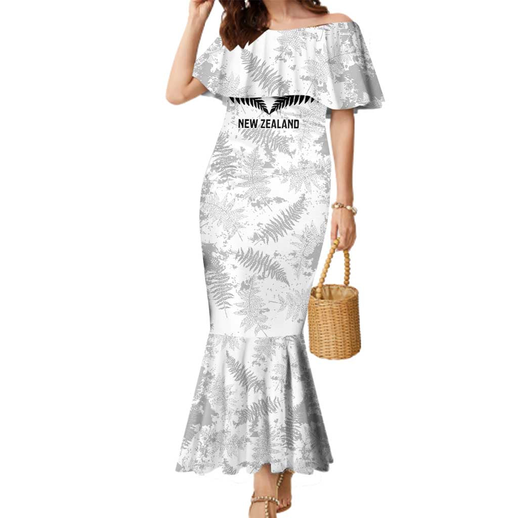 Custom New Zealand Silver Fern Football Family Matching Mermaid Dress and Hawaiian Shirt Go Aotearoa Grunge White LT14 Mom's Dress White - Polynesian Pride