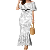 Custom New Zealand Silver Fern Football Family Matching Mermaid Dress and Hawaiian Shirt Go Aotearoa Grunge White LT14 Mom's Dress White - Polynesian Pride