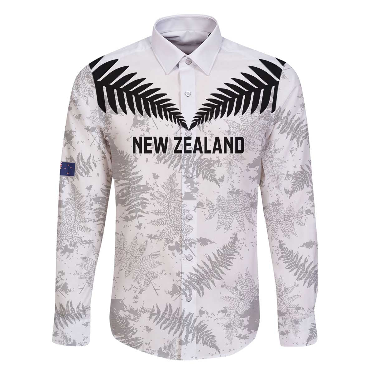 Custom New Zealand Silver Fern Football Family Matching Off The Shoulder Long Sleeve Dress and Hawaiian Shirt Go Aotearoa Grunge White LT14 Dad's Shirt - Long Sleeve White - Polynesian Pride