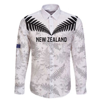 Custom New Zealand Silver Fern Football Family Matching Off The Shoulder Long Sleeve Dress and Hawaiian Shirt Go Aotearoa Grunge White LT14 Dad's Shirt - Long Sleeve White - Polynesian Pride