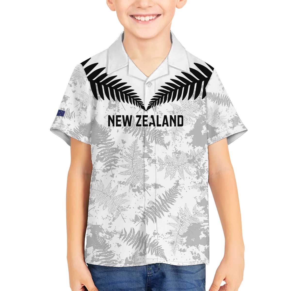Custom New Zealand Silver Fern Football Family Matching Off The Shoulder Long Sleeve Dress and Hawaiian Shirt Go Aotearoa Grunge White LT14 Son's Shirt White - Polynesian Pride