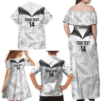 Custom New Zealand Silver Fern Football Family Matching Off Shoulder Maxi Dress and Hawaiian Shirt Go Aotearoa Grunge White LT14 - Polynesian Pride